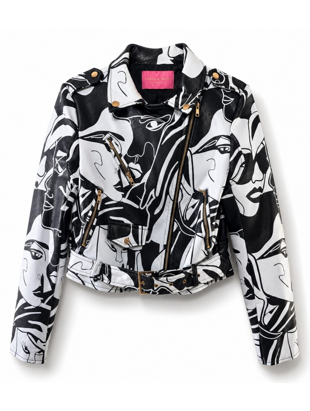 AZALEA WANG | Abstract Face Print Moto Jacket